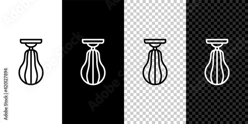 Set line Punching bag icon isolated on black and white,transparent background. Vector