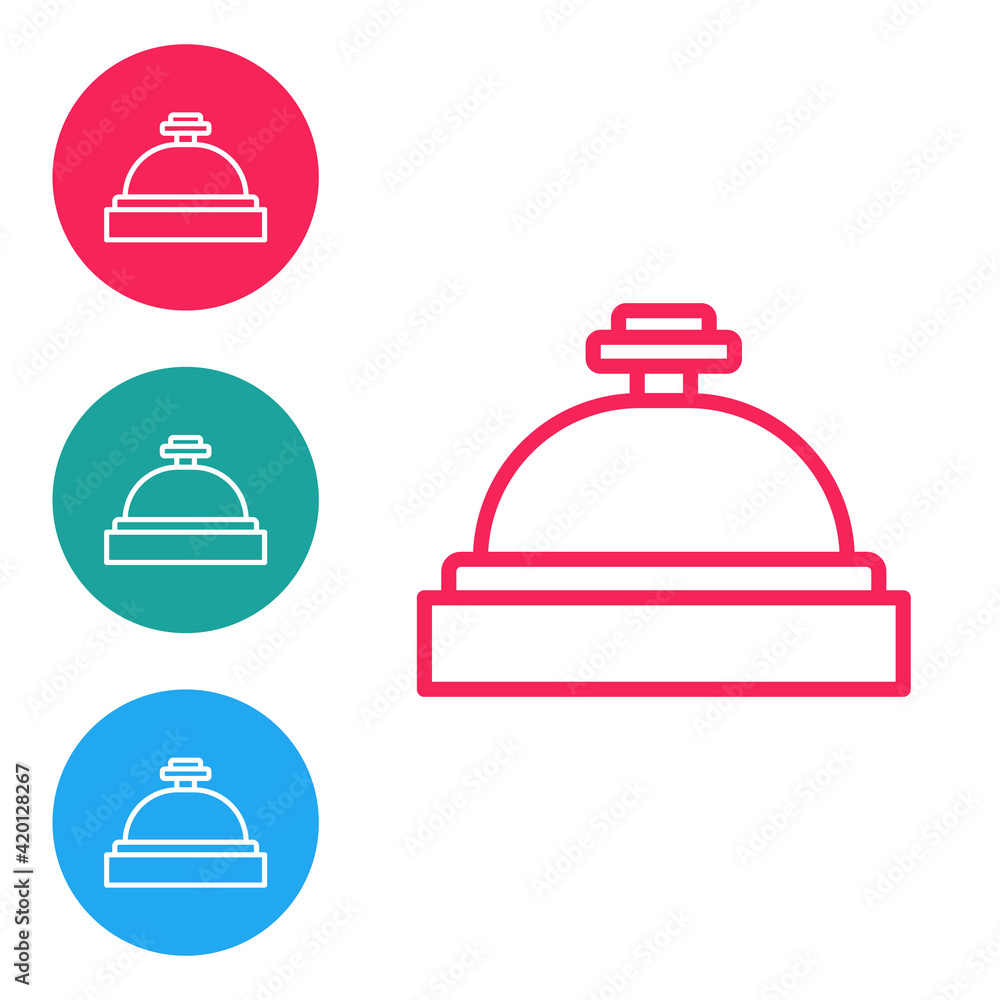 Red line Hotel service bell icon isolated on white background. Reception bell. Set icons in circle buttons. Vector Red line Hotel service bell icon isolated on white background. Reception bell. Set icons in circle buttons. Vector