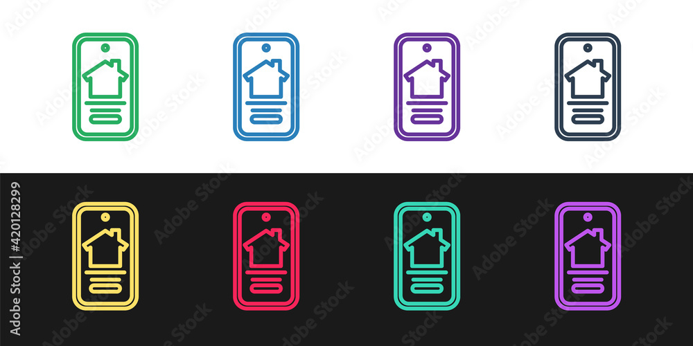 Set line Online real estate house on smartphone icon isolated on black and white background. Home loan concept, rent, buy, buying a property. Vector Set line Online real estate house on smartphone icon isolated on black and white background. Home loan concept, rent, buy, buying a property. Vector