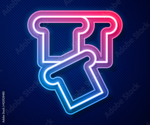 Glowing neon line Bread toast for sandwich piece of roasted crouton icon isolated on blue background. Lunch, dinner, breakfast snack. Vector