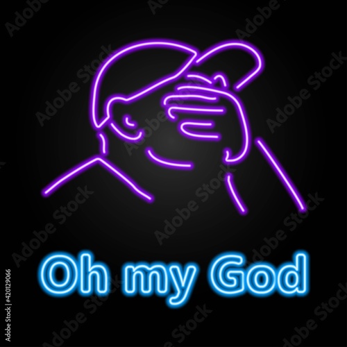 OMG neon sign, modern glowing banner design, colorful modern design trend on black background. Vector illustration.