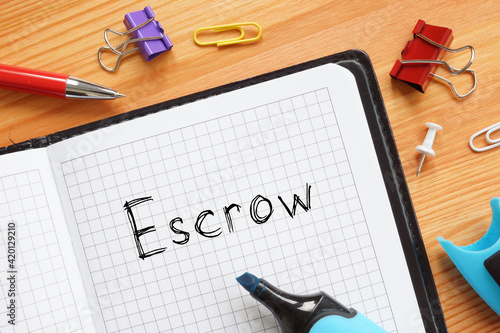 Valokuva Escrow is shown on the business photo using the text