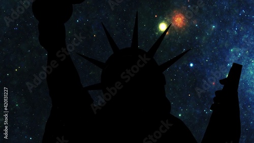 Statue of liberty against Stars at night 3d illustration