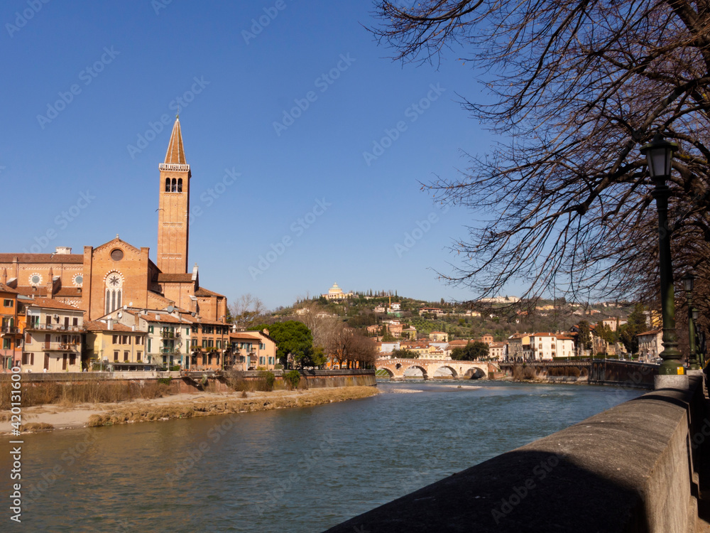 Obraz premium Panorama of the old city of Verona, view on Sant'Anastasia church near the 