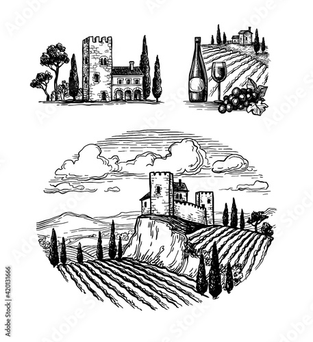 Ink sketches of italian views.