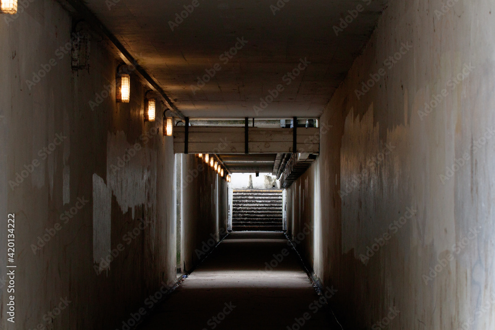 Plain White Underpass with Stairs