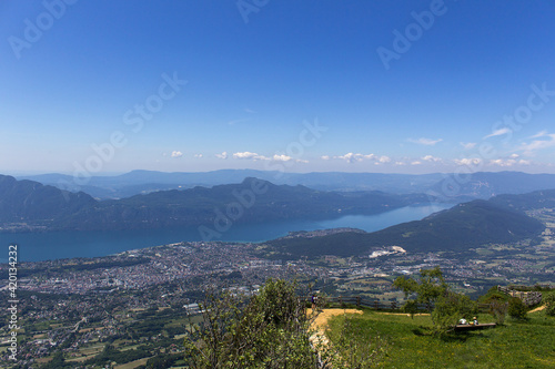 green summer panorama view from belveder of Mont Revard the top of the alpes mountain Aix les bains Savoie region France