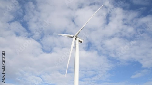 Renewable energy wind turbine in a field