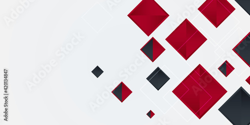 Dark red geometric background with copy space for presentation design. Vector abstract elegant pattern silver and red background. Squares and lines texture. Dynamic shapes composition.