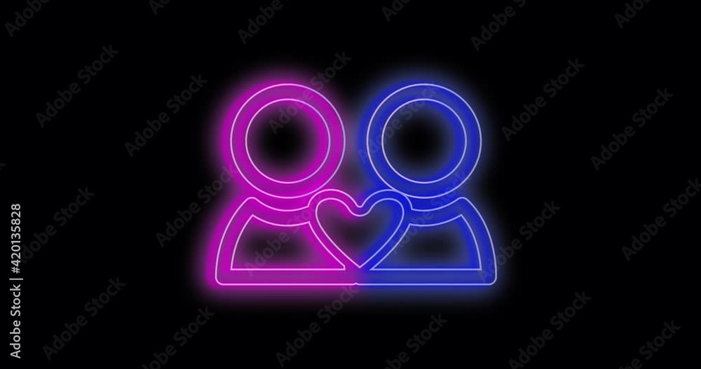 Glowing neon line Couple and hand icon isolated on black background. 4K video animation graphics Glowing neon line Couple and hand icon isolated on black background. 4K video animation graphics