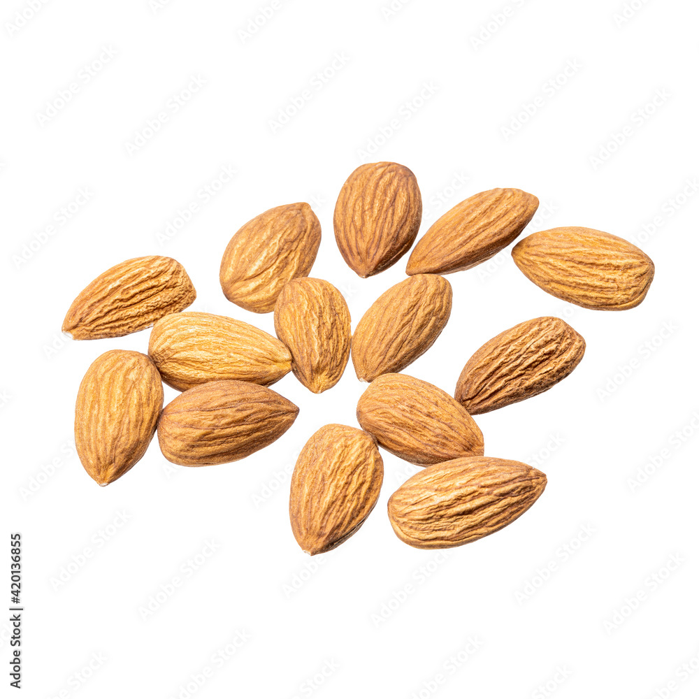 almond nut isolated on white background. prunus dulcis cut out almond nut isolated on white background. prunus dulcis cut out