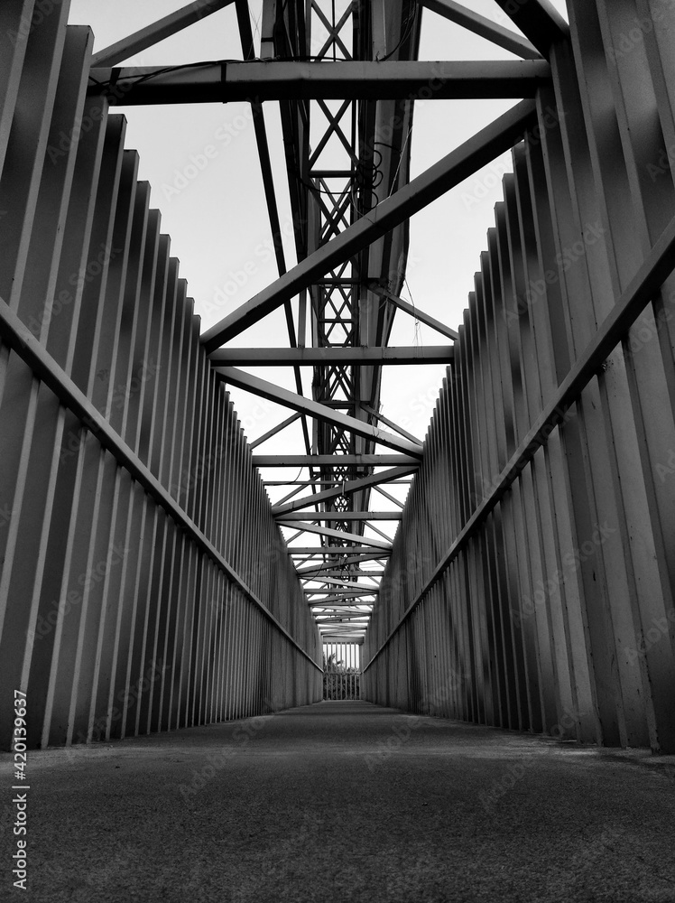 puente, arquitectura, acero, metal, industrial, perspectiva, corredor, ciudad, urbano