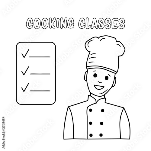Cooking classes outline icon. Smilling chef vector illustration.