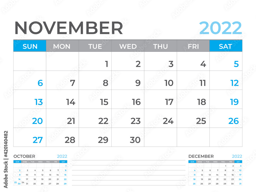 November 2022 page, Calendar 2022 template, Desk calendar, planner design, Wall calendar, week starts on sunday, stationery design, Desk office, organizer office, vector November 2022 page, Calendar 2022 template, Desk calendar, planner design, Wall calendar, week starts on sunday, stationery design, Desk office, organizer office, vector
