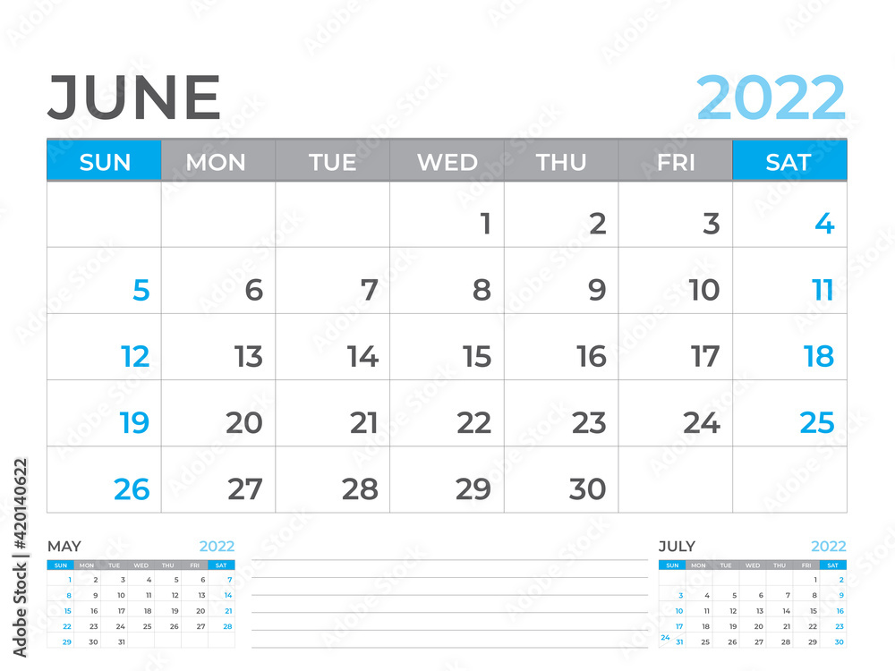 June 2022 page, Calendar 2022 template, Desk calendar, planner design, Wall calendar, week starts on sunday, stationery design, Desk office, organizer office, vector June 2022 page, Calendar 2022 template, Desk calendar, planner design, Wall calendar, week starts on sunday, stationery design, Desk office, organizer office, vector