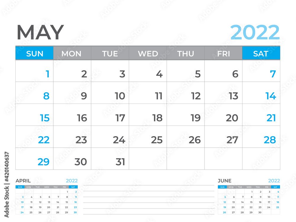 May 2022 page, Calendar 2022 template, Desk calendar, planner design, Wall calendar, week starts on sunday, stationery design, Desk office, organizer office, vector May 2022 page, Calendar 2022 template, Desk calendar, planner design, Wall calendar, week starts on sunday, stationery design, Desk office, organizer office, vector