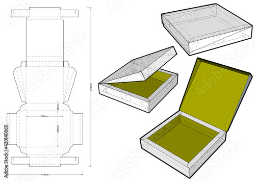 Self-assembling Folding Box. Ease of assembly, no need for glue (Internal measurement 20x20x4cm). The .eps file is full scale and fully functional. Prepared for real cardboard production.