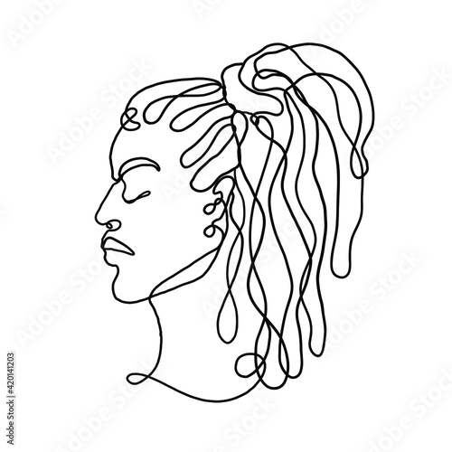 Minimalistic hand drown girl with dreadlocks