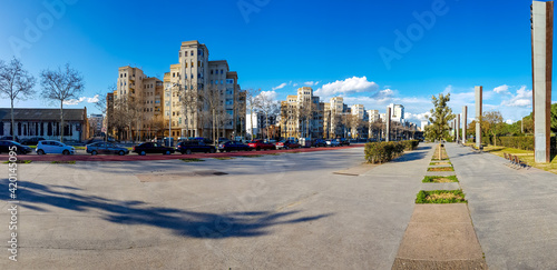 Photography panorama of vintage architecture in Poblenou in the city of Barcelona, spain