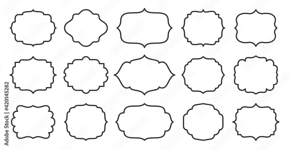 Obraz premium Vintage product label set. Outline frame various shape graphic element collection. Design template retro cover, wedding invitation, greeting card, sale banner, luxury premium quality price tag sticker