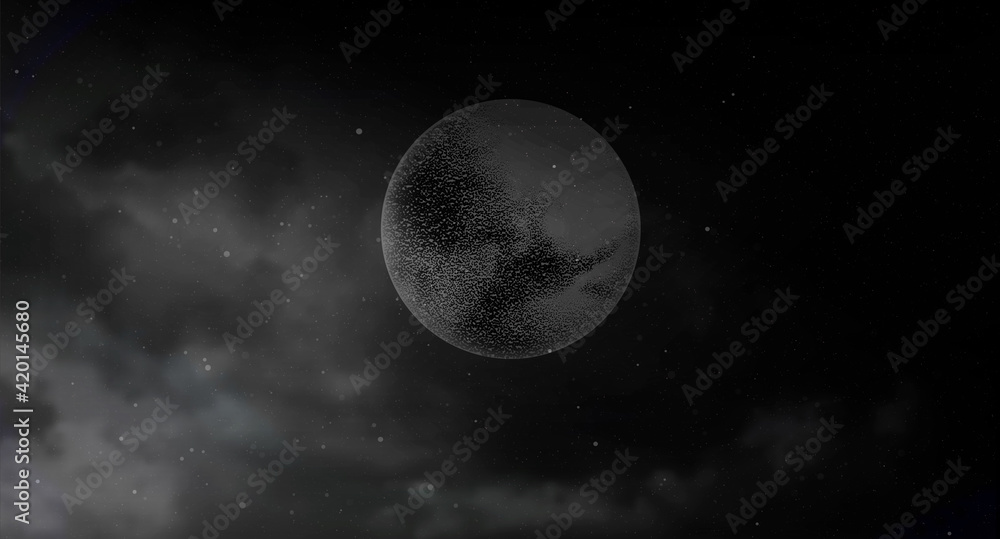 Full moon with stars isolated on dark background. Magic vector elements.