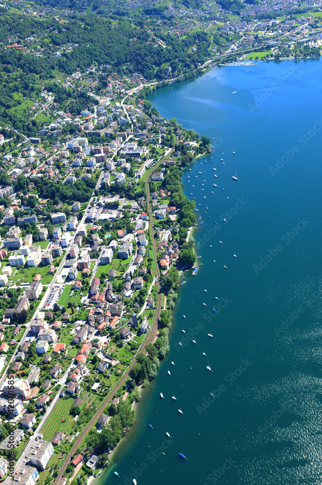 Airshot from Minusio and Tenero at Lago Maggiore in Switzerland