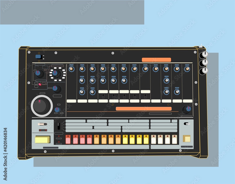 Legendary synthesizers in vector. Groove box, drum machine and synthesizer. Synthesizer analog sound. Synthesizers for applying to a t-shirt. Materials for DJ posters. For drawing the image on the bag Legendary synthesizers in vector. Groove box, drum machine and synthesizer. Synthesizer analog sound. Synthesizers for applying to a t-shirt. Materials for DJ posters. For drawing the image on the bag