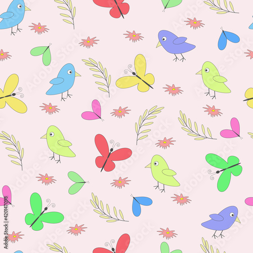 stylish seamless pattern of butterflies, birds and flowers © Александр Чумин