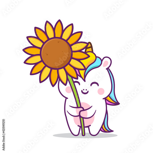 cute unicorn with big sunflower