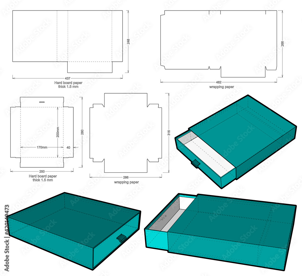 Rigid Box Drawer hard board paper thicknes 2mm (Internal measurement ...