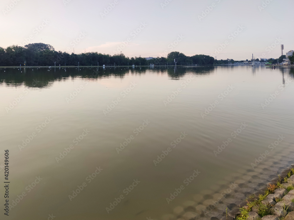 Fototapeta premium Sunset view of Rowing Venue in city of Plovdiv, Bulgaria