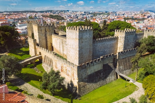 Aerial view of Sao Jorge castle or St. George castle at Lisbon city, Portugal. photo