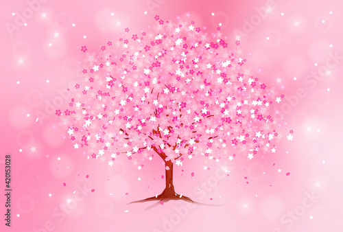 キラキラ輝きの中の桜の木