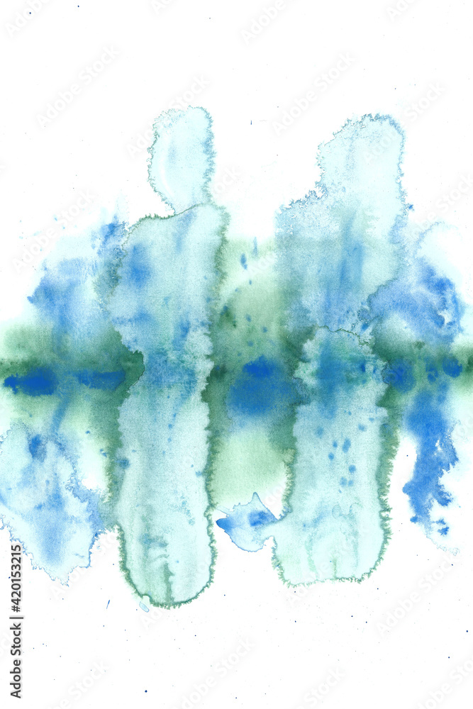 Abstract watercolor painting with green and turquoise colors