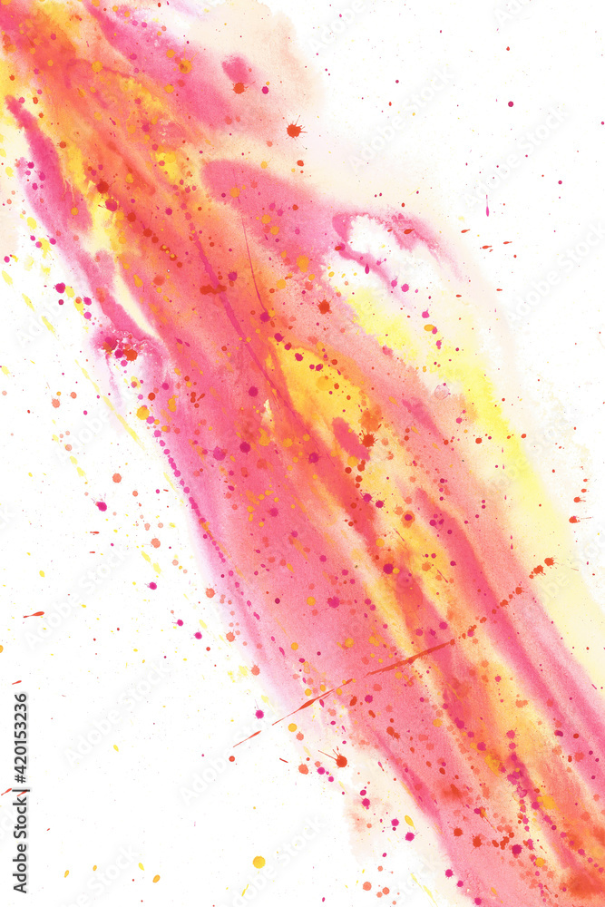 Abstract watercolor painting with pink and yellow colors