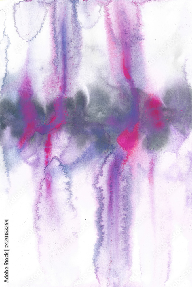 Abstract watercolor painting with fresh purple and pink tones