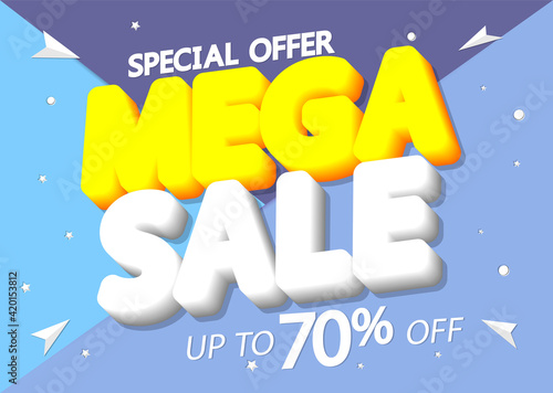Mega Sale 70% off, poster design template, great offer banner, vector illustration