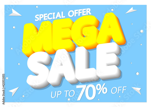 Mega Sale 70% off, poster design template, great offer banner, vector illustration