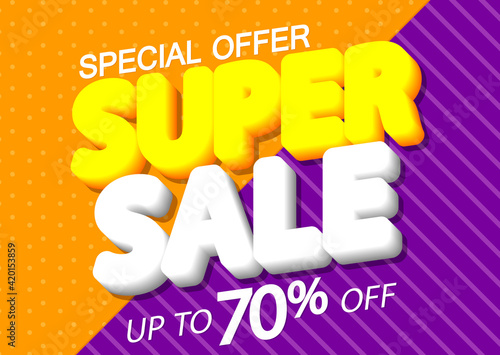 Super Sale 70% off, poster design template, great offer banner, vector illustration