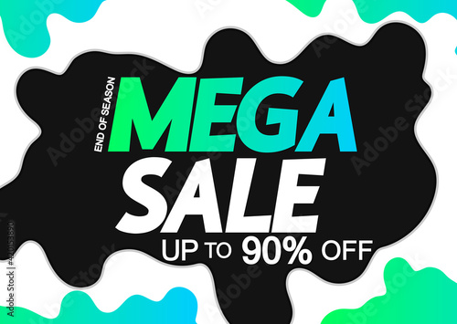 Mega Sale 90% off, poster design template, great offer banner, vector illustration