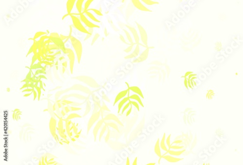 Light Green, Yellow vector doodle backdrop with leaves.
