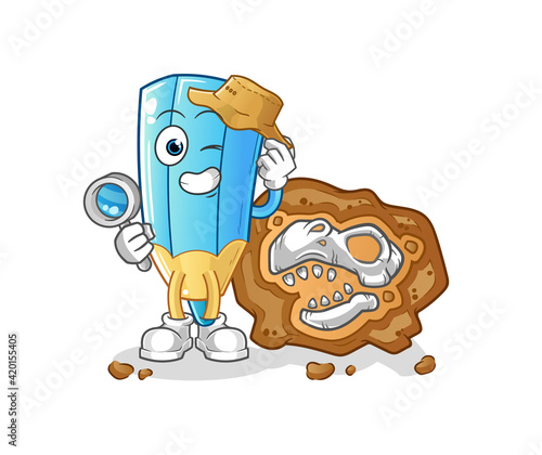 coloring pencil archaeologists with fossils mascot. cartoon vector