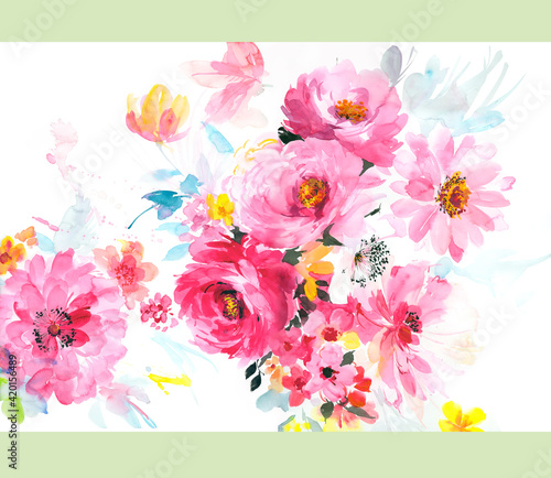  Flowers watercolor illustration.Manual composition.Big Set watercolor elements，Design for textile, wallpapers，Element for design,Greeting card