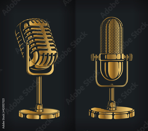 Silhouette classic gold retro microphone logo