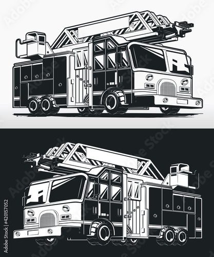 Silhouette firefighter truck fire engine drawing