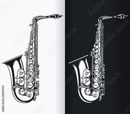 Silhouette jazz tenor saxophone music black illustration