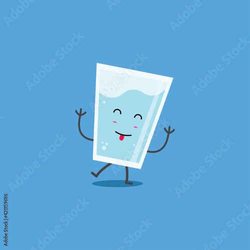 Cute Water Glass With Mocking Face Character Design