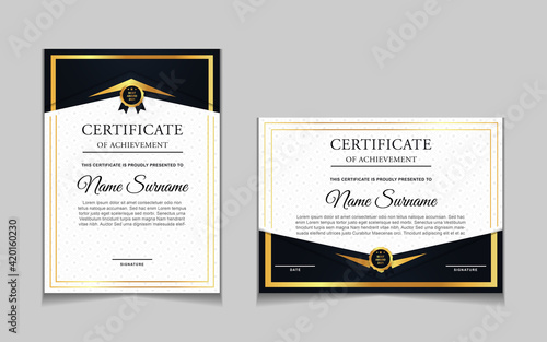 Set of certificate of achievement border design templates with elements of  luxury gold badges and modern line patterns. vector graphic print layout can use For award, appreciation, education