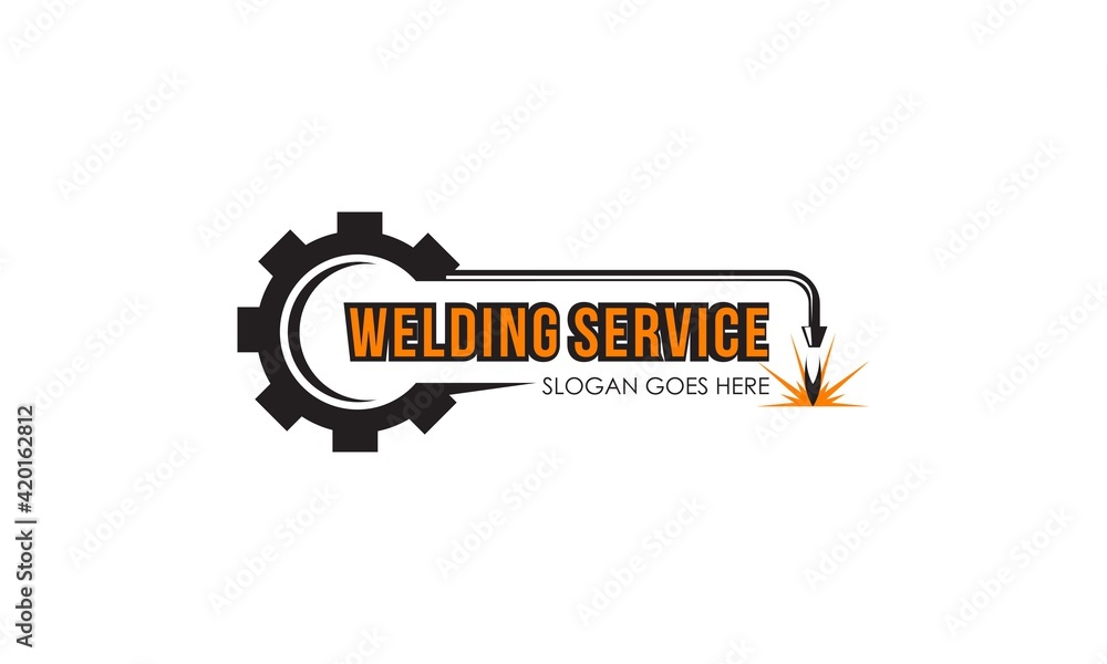 Obraz Welding torch with spark logo design. Welder tool vector design fototapeta, plakat