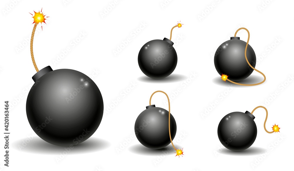 set of realistic dynamite with burning wick or realistic bomb firecrackers or red bomb fireworks with burning fuse. eps 10 vector, easy to modify set of realistic dynamite with burning wick or realistic bomb firecrackers or red bomb fireworks with burning fuse. eps 10 vector, easy to modify